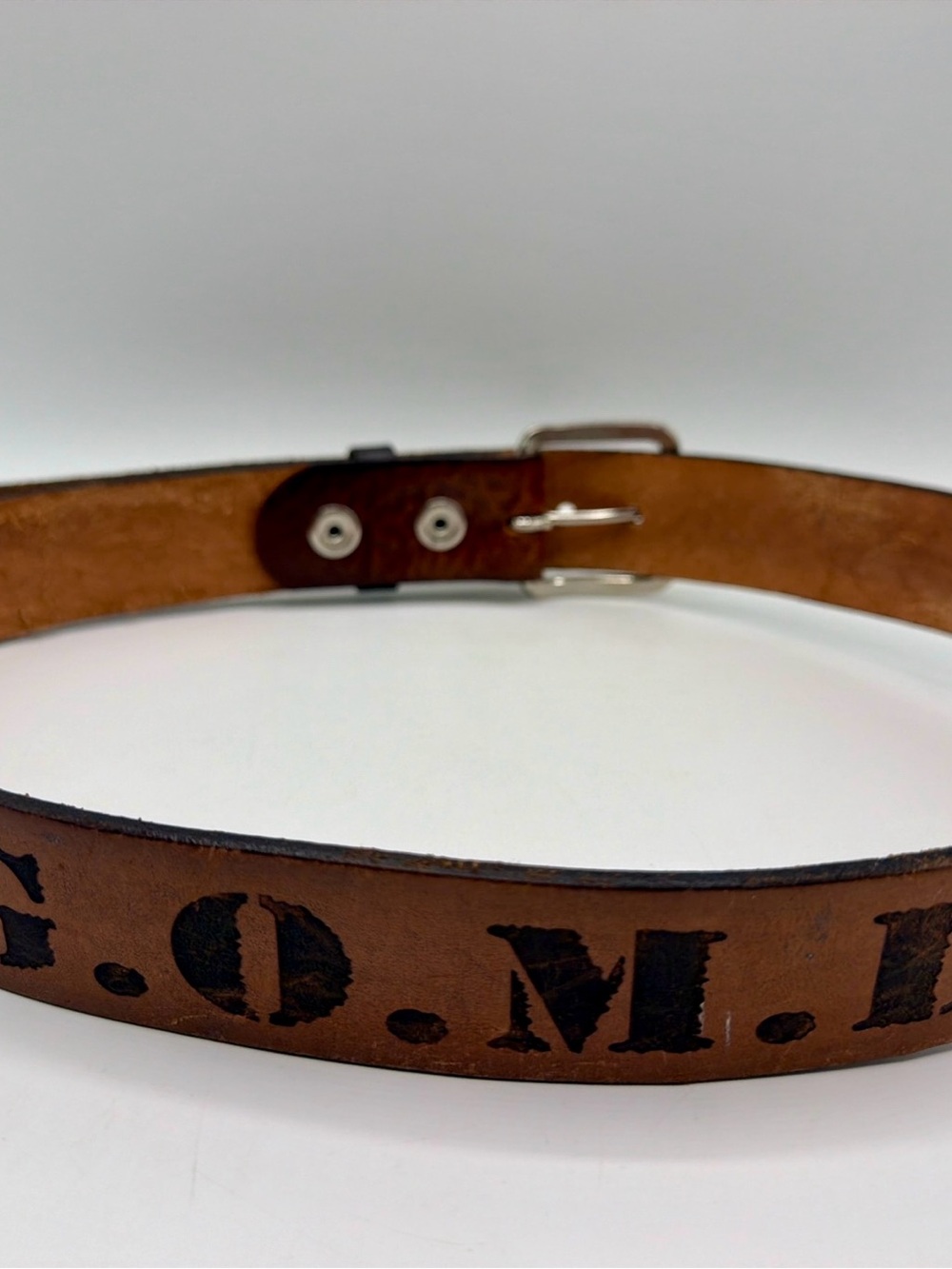 Vintage Hand Tooled Wing Leather Belt Stamped GOMD (Get off my D**k) Sz. 32”-34”